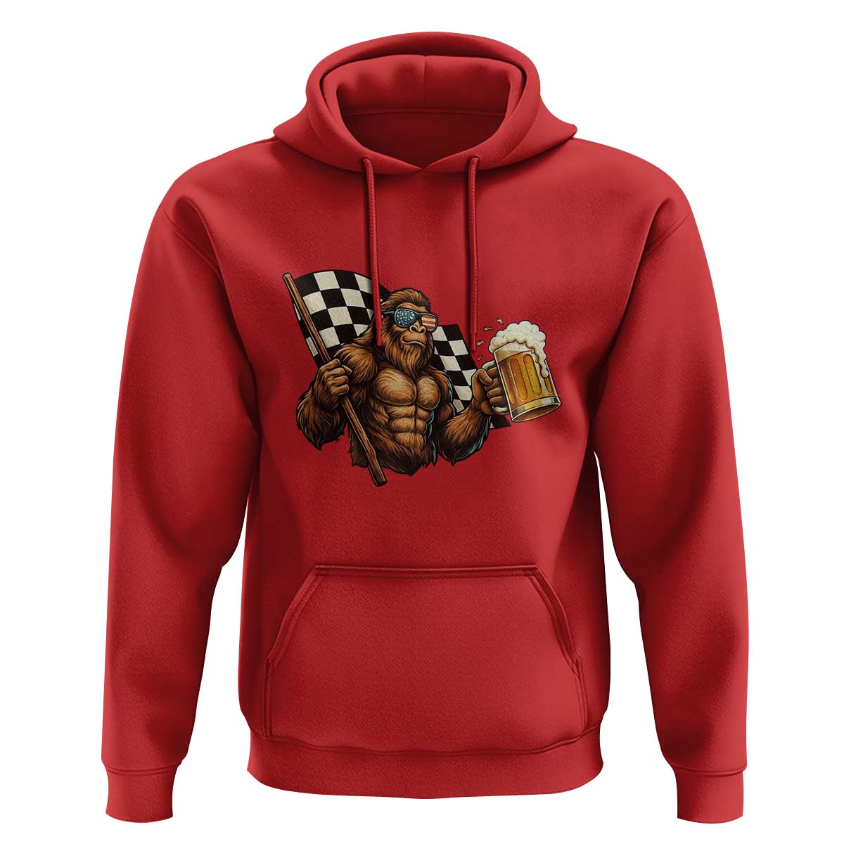 Funny Bigfoot Hoodie Sasquatch Drinking Beer Racing Car - Wonder Print Shop