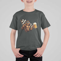 Funny Bigfoot T Shirt For Kid Sasquatch Drinking Beer Racing Car - Wonder Print Shop