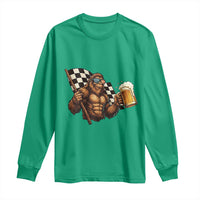 Funny Bigfoot Long Sleeve Shirt Sasquatch Drinking Beer Racing Car - Wonder Print Shop