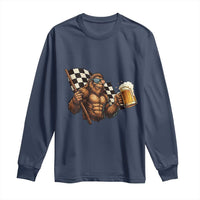 Funny Bigfoot Long Sleeve Shirt Sasquatch Drinking Beer Racing Car - Wonder Print Shop