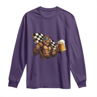 Funny Bigfoot Long Sleeve Shirt Sasquatch Drinking Beer Racing Car - Wonder Print Shop