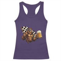 Funny Bigfoot Racerback Tank Top Sasquatch Drinking Beer Racing Car - Wonder Print Shop