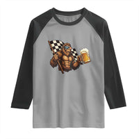 Funny Bigfoot Raglan Shirt Sasquatch Drinking Beer Racing Car - Wonder Print Shop