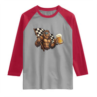 Funny Bigfoot Raglan Shirt Sasquatch Drinking Beer Racing Car - Wonder Print Shop