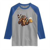 Funny Bigfoot Raglan Shirt Sasquatch Drinking Beer Racing Car - Wonder Print Shop