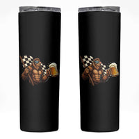 Funny Bigfoot Skinny Tumbler Sasquatch Drinking Beer Racing Car