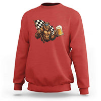 Funny Bigfoot Sweatshirt Sasquatch Drinking Beer Racing Car - Wonder Print Shop
