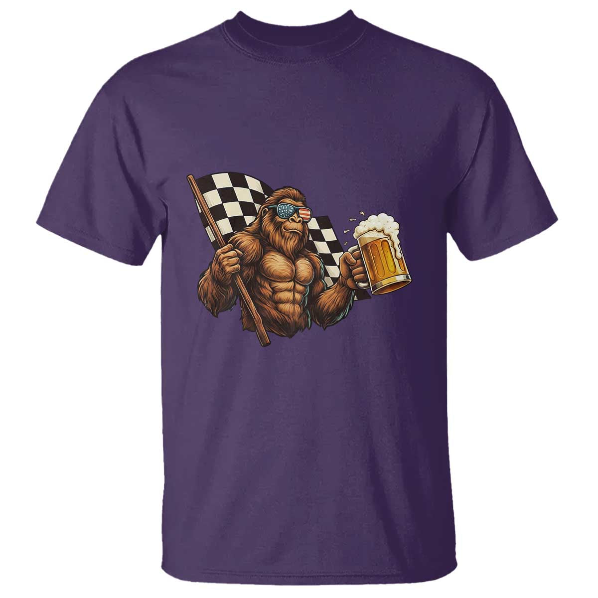 Funny Bigfoot T Shirt Sasquatch Drinking Beer Racing Car - Wonder Print Shop