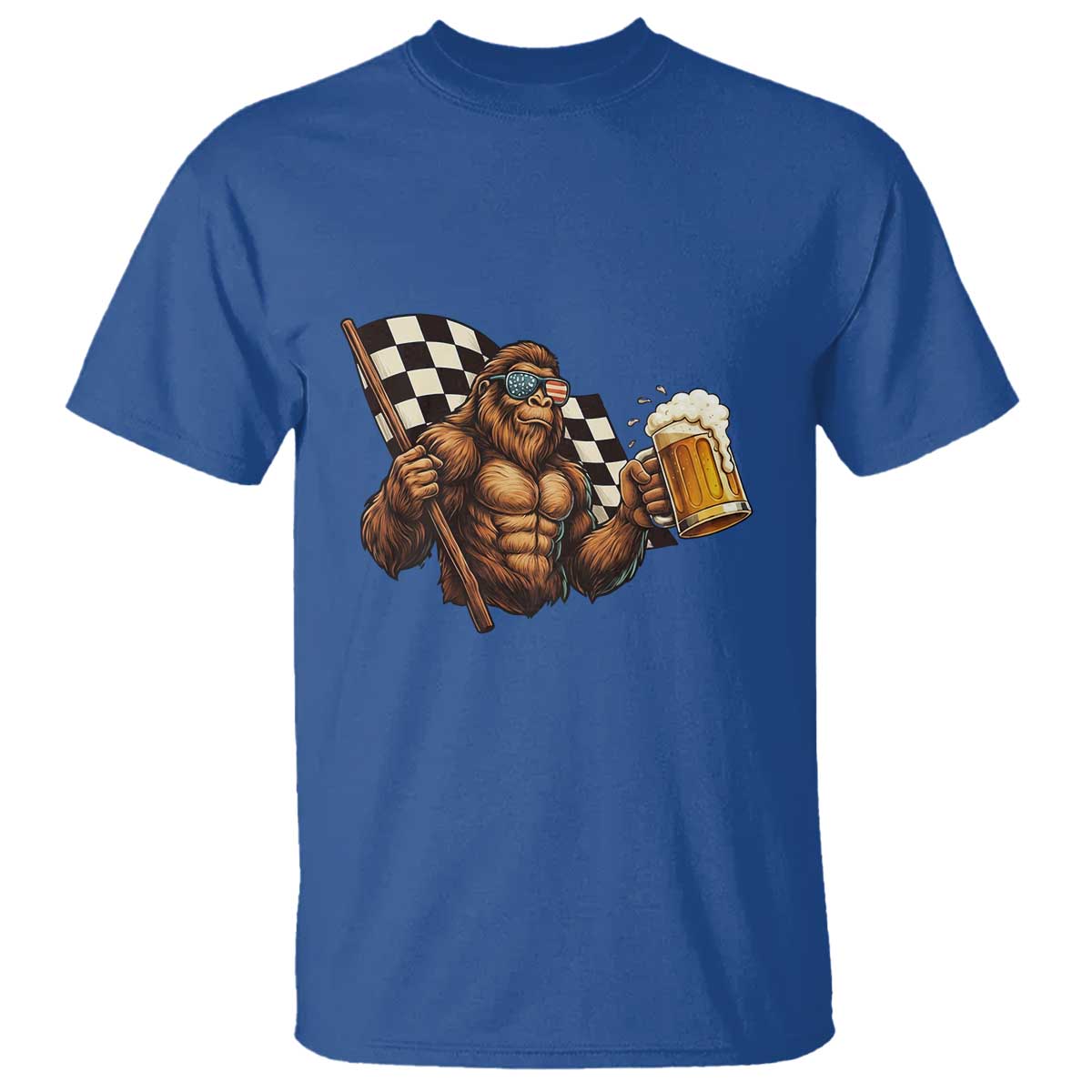 Funny Bigfoot T Shirt Sasquatch Drinking Beer Racing Car - Wonder Print Shop