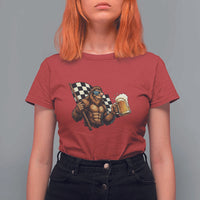 Funny Bigfoot T Shirt For Women Sasquatch Drinking Beer Racing Car - Wonder Print Shop