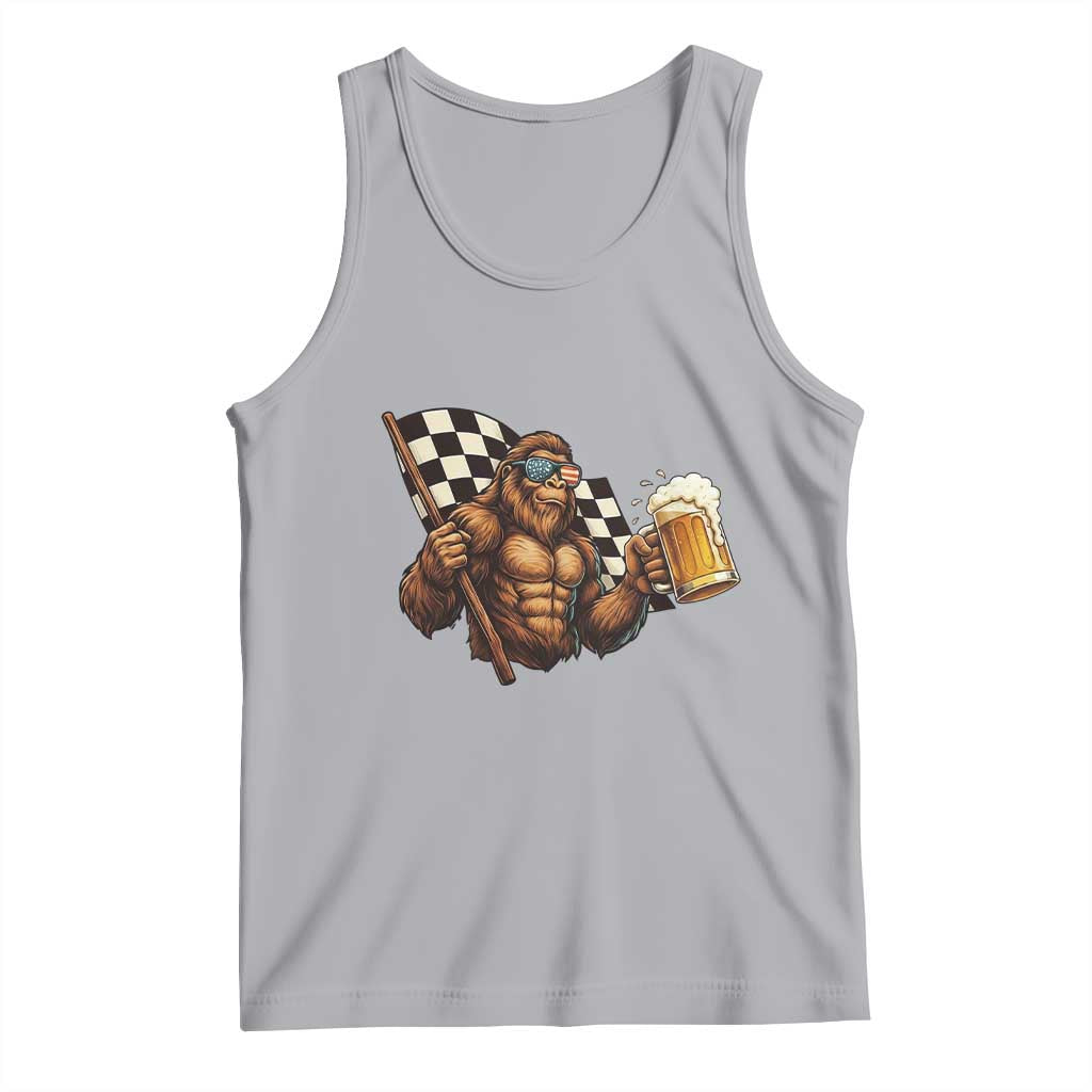 Funny Bigfoot Tank Top Sasquatch Drinking Beer Racing Car - Wonder Print Shop