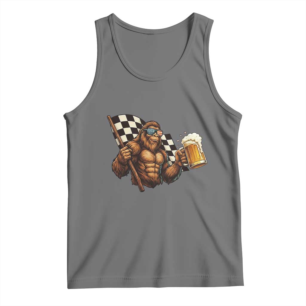 Funny Bigfoot Tank Top Sasquatch Drinking Beer Racing Car - Wonder Print Shop
