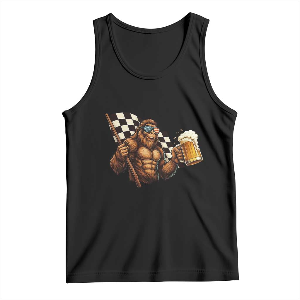 Funny Bigfoot Tank Top Sasquatch Drinking Beer Racing Car - Wonder Print Shop