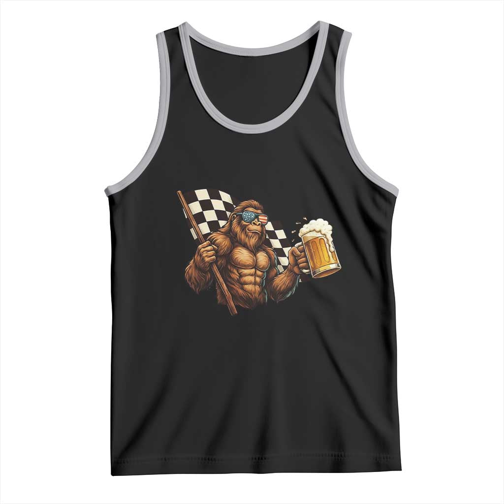 Funny Bigfoot Tank Top Sasquatch Drinking Beer Racing Car - Wonder Print Shop
