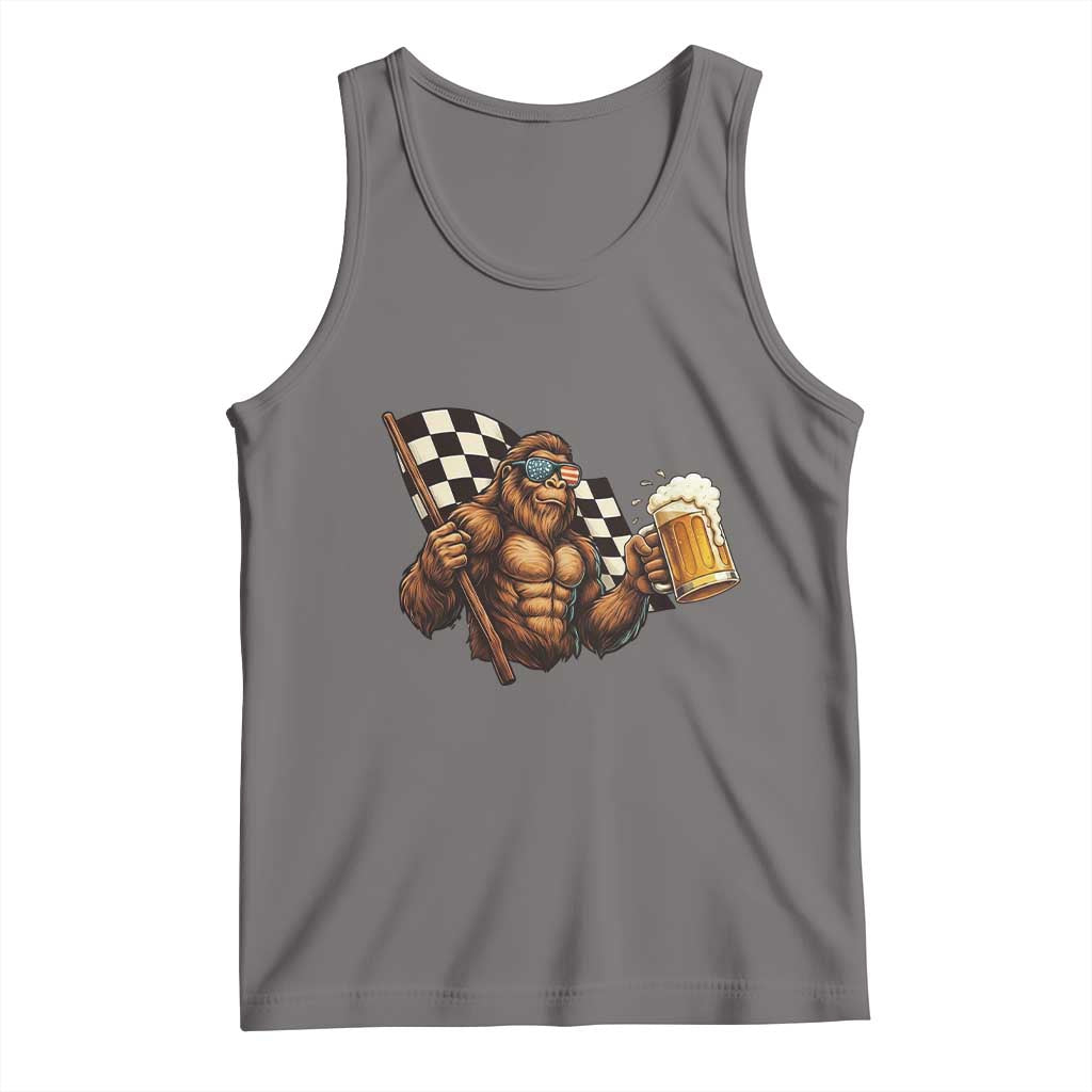 Funny Bigfoot Tank Top Sasquatch Drinking Beer Racing Car - Wonder Print Shop