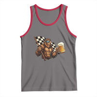Funny Bigfoot Tank Top Sasquatch Drinking Beer Racing Car - Wonder Print Shop