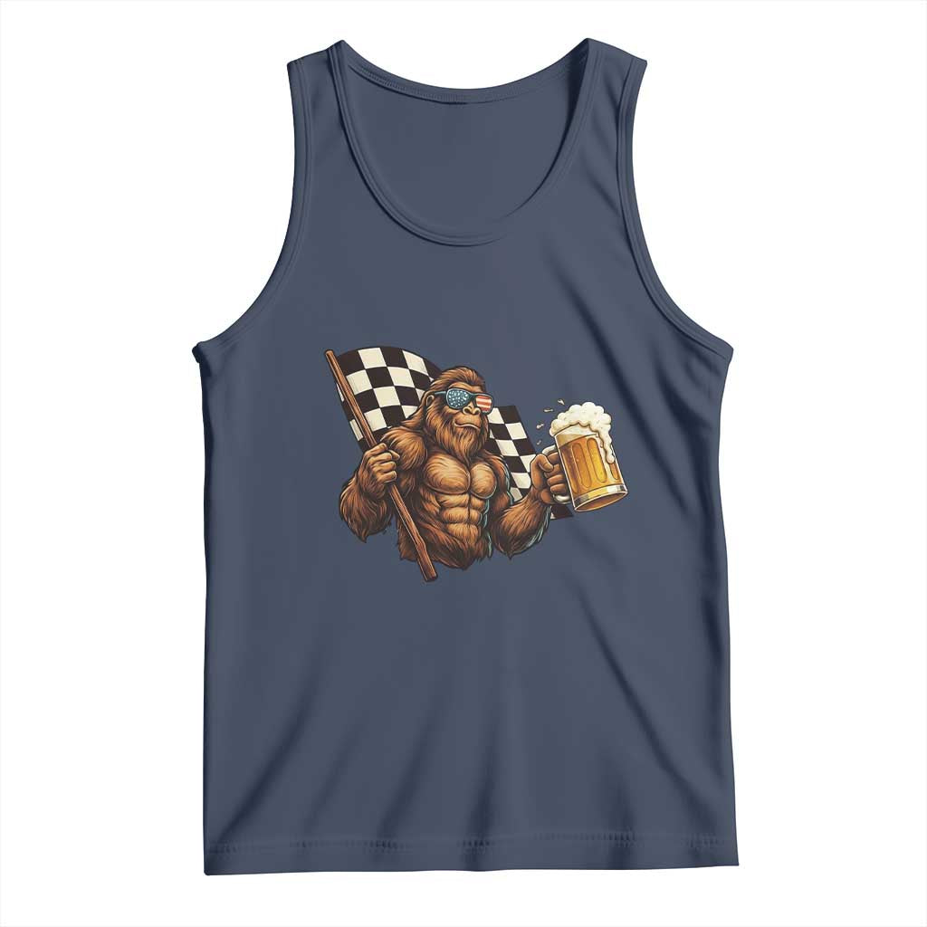 Funny Bigfoot Tank Top Sasquatch Drinking Beer Racing Car - Wonder Print Shop