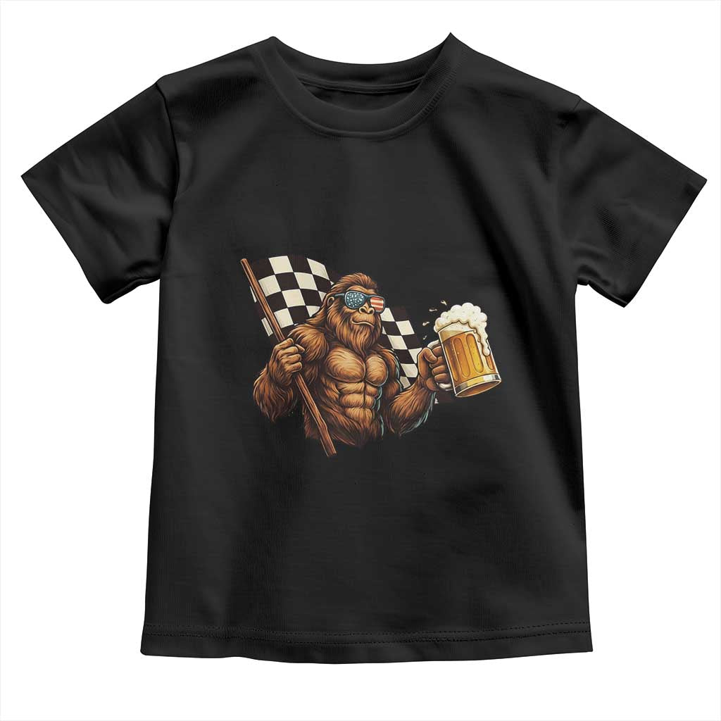 Funny Bigfoot Toddler T Shirt Sasquatch Drinking Beer Racing Car - Wonder Print Shop
