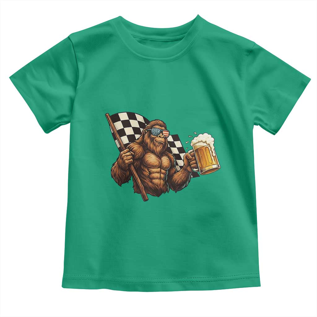 Funny Bigfoot Toddler T Shirt Sasquatch Drinking Beer Racing Car - Wonder Print Shop