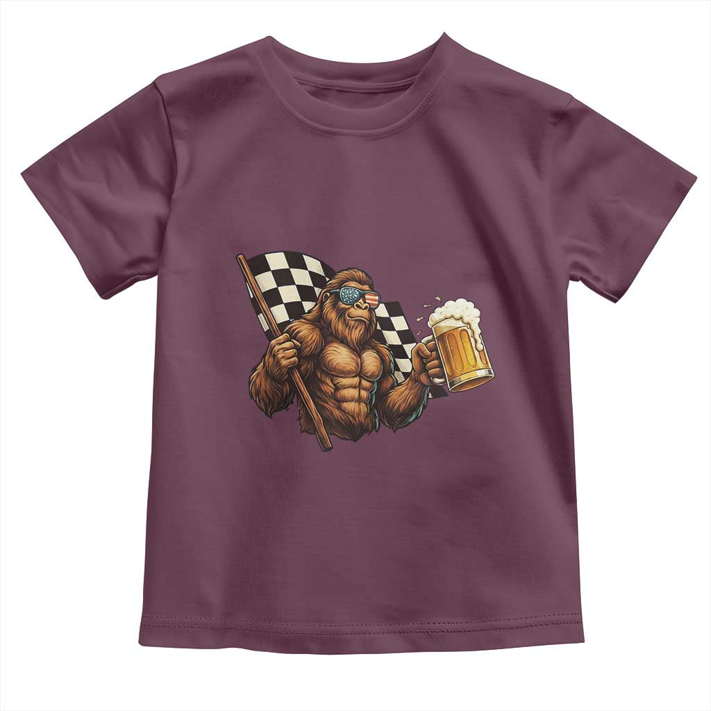Funny Bigfoot Toddler T Shirt Sasquatch Drinking Beer Racing Car - Wonder Print Shop