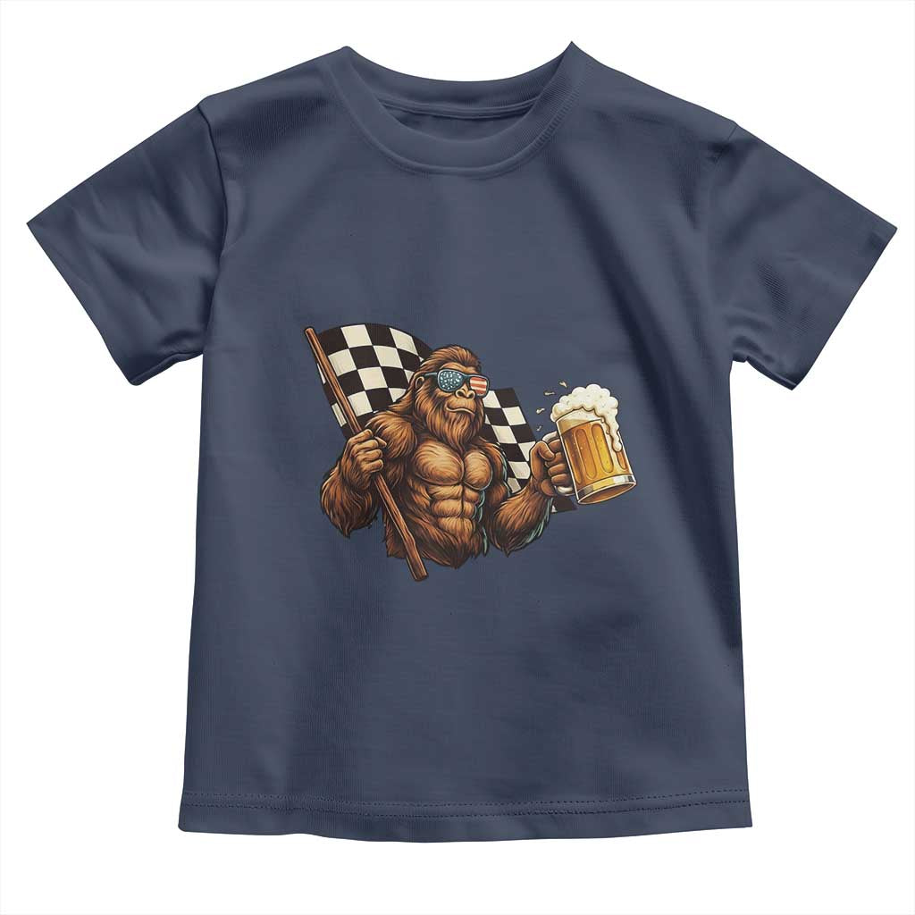 Funny Bigfoot Toddler T Shirt Sasquatch Drinking Beer Racing Car - Wonder Print Shop