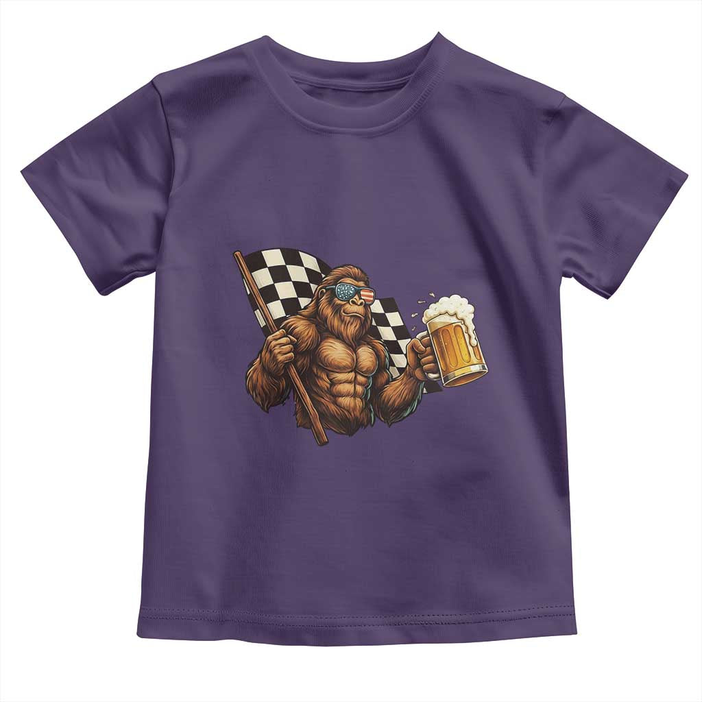Funny Bigfoot Toddler T Shirt Sasquatch Drinking Beer Racing Car - Wonder Print Shop