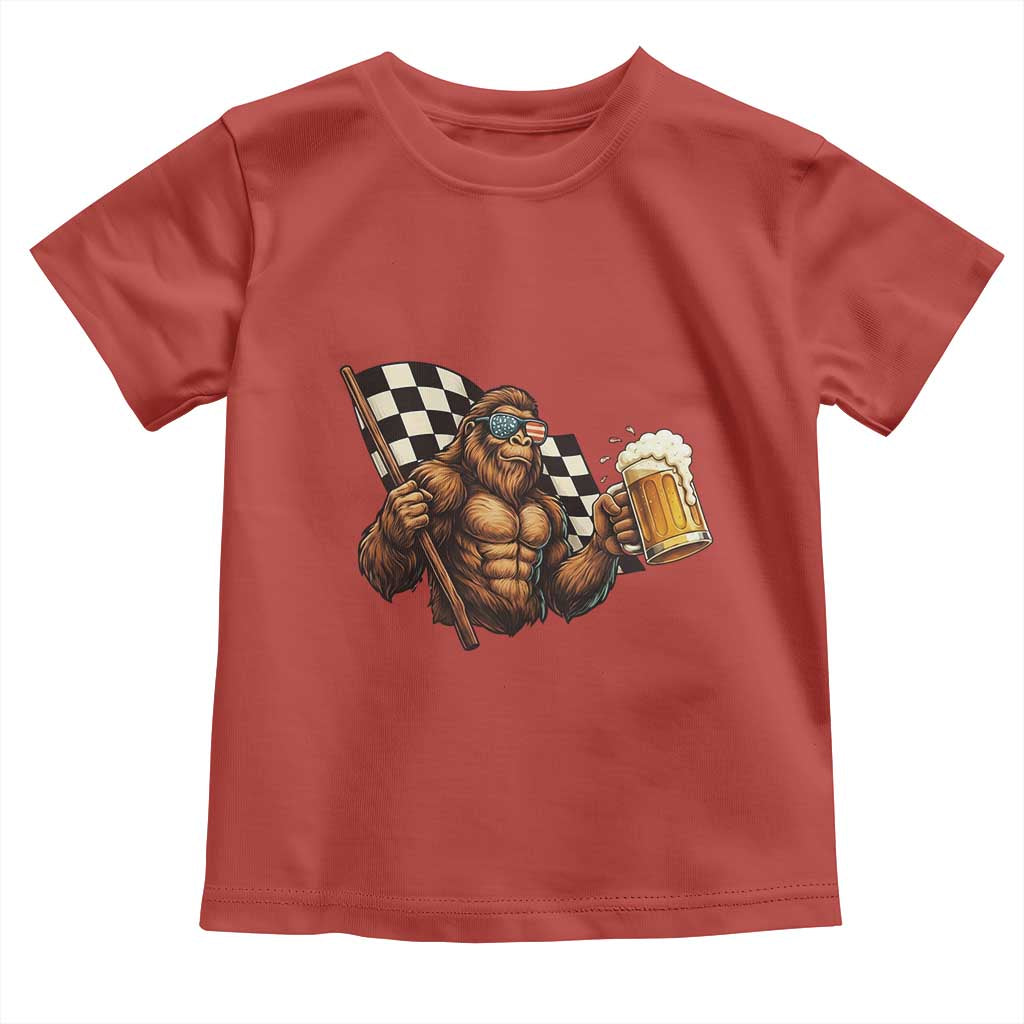 Funny Bigfoot Toddler T Shirt Sasquatch Drinking Beer Racing Car - Wonder Print Shop