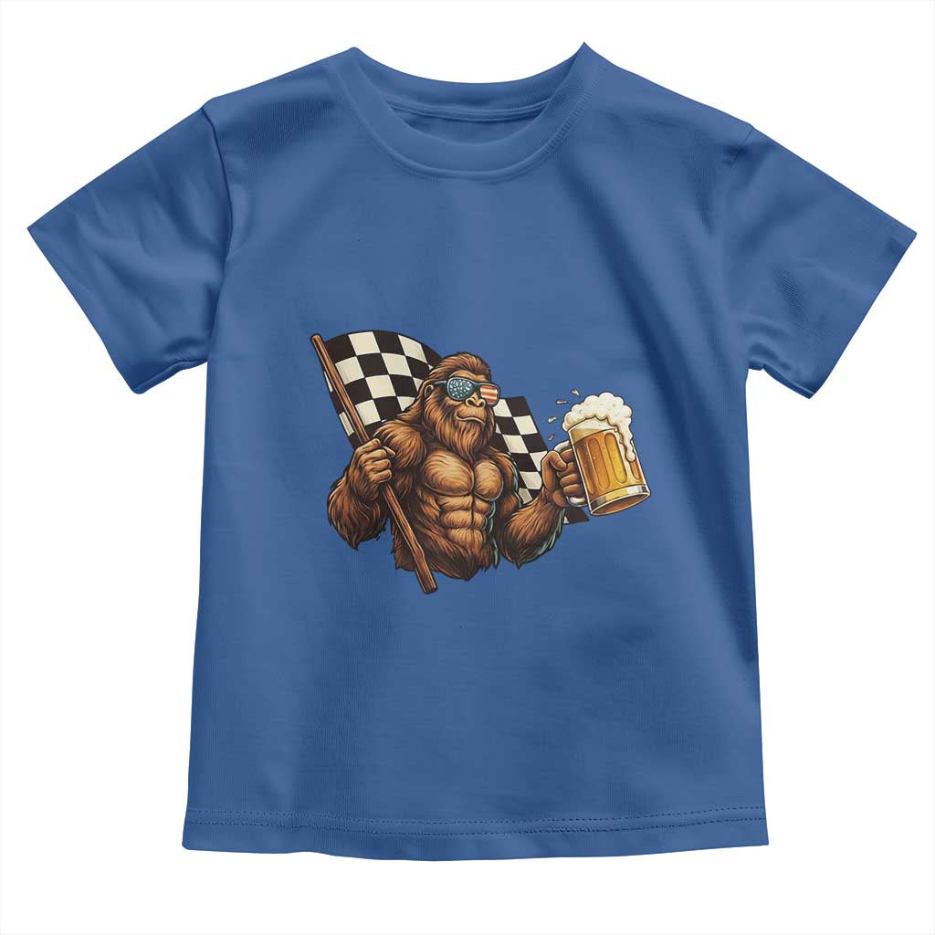Funny Bigfoot Toddler T Shirt Sasquatch Drinking Beer Racing Car - Wonder Print Shop
