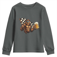 Funny Bigfoot Youth Sweatshirt Sasquatch Drinking Beer Racing Car - Wonder Print Shop