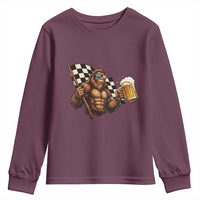 Funny Bigfoot Youth Sweatshirt Sasquatch Drinking Beer Racing Car - Wonder Print Shop