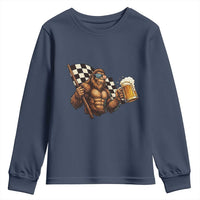 Funny Bigfoot Youth Sweatshirt Sasquatch Drinking Beer Racing Car - Wonder Print Shop