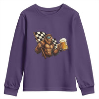 Funny Bigfoot Youth Sweatshirt Sasquatch Drinking Beer Racing Car - Wonder Print Shop