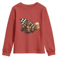 Funny Bigfoot Youth Sweatshirt Sasquatch Drinking Beer Racing Car - Wonder Print Shop