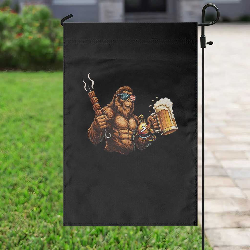 Funny Bigfoot BBQ Party Garden Flag Sasquatch Drinking Beer Celebrate Championship - Wonder Print Shop