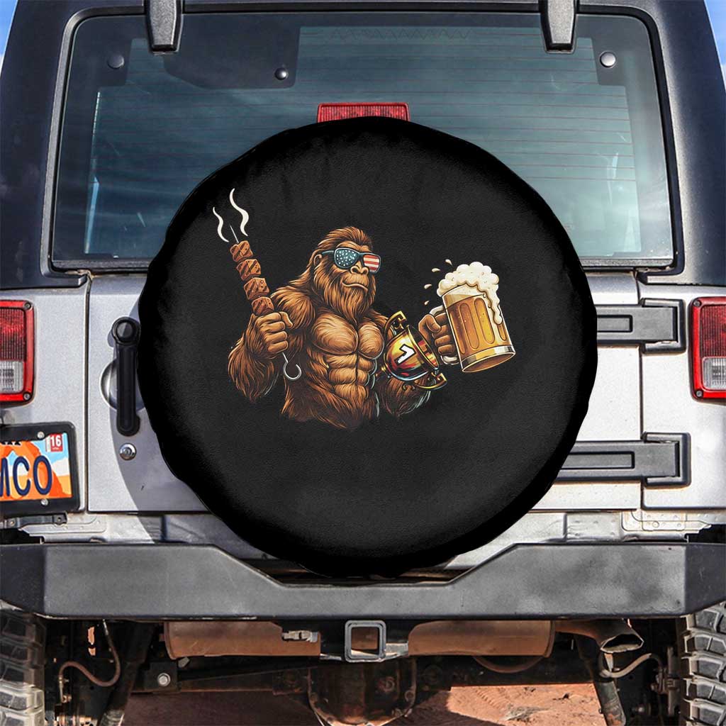 Funny Bigfoot BBQ Party Spare Tire Cover Sasquatch Drinking Beer Celebrate Championship - Wonder Print Shop