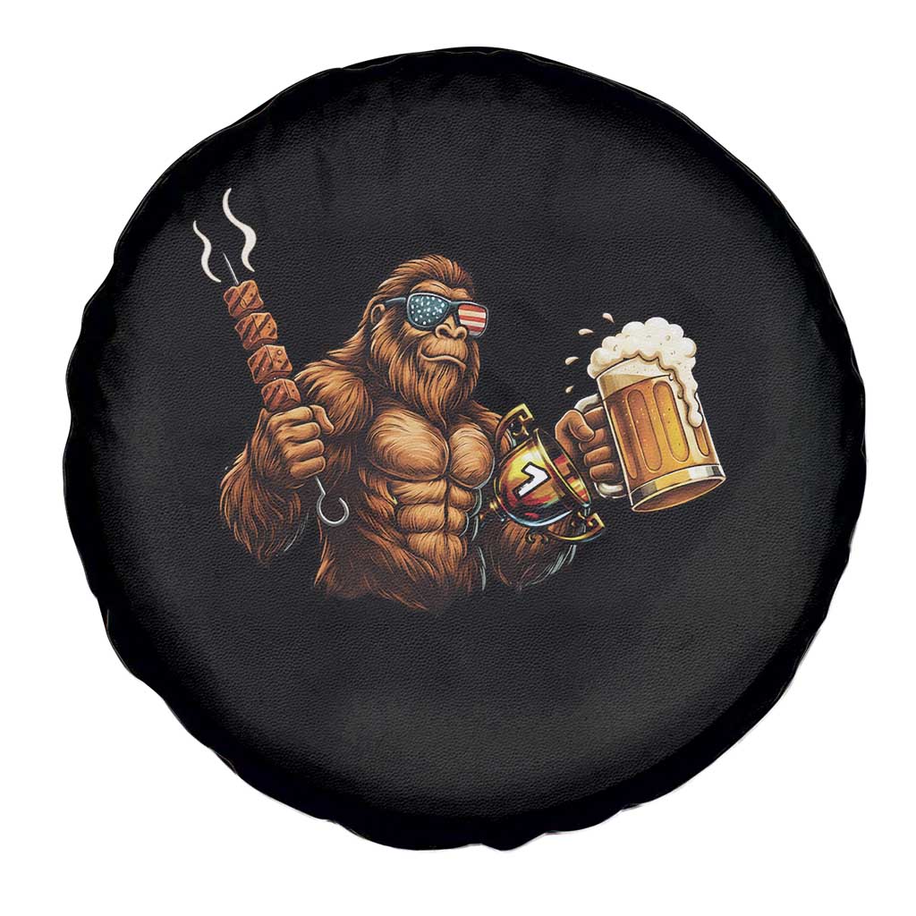 Funny Bigfoot BBQ Party Spare Tire Cover Sasquatch Drinking Beer Celebrate Championship - Wonder Print Shop