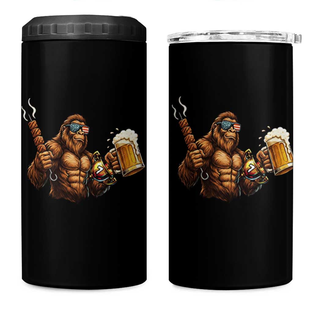 Funny Bigfoot BBQ Party 4 in 1 Can Cooler Tumbler Sasquatch Drinking Beer Celebrate Championship