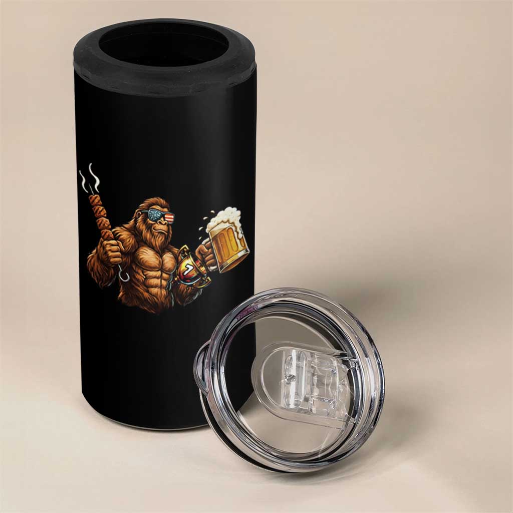 Funny Bigfoot BBQ Party 4 in 1 Can Cooler Tumbler Sasquatch Drinking Beer Celebrate Championship