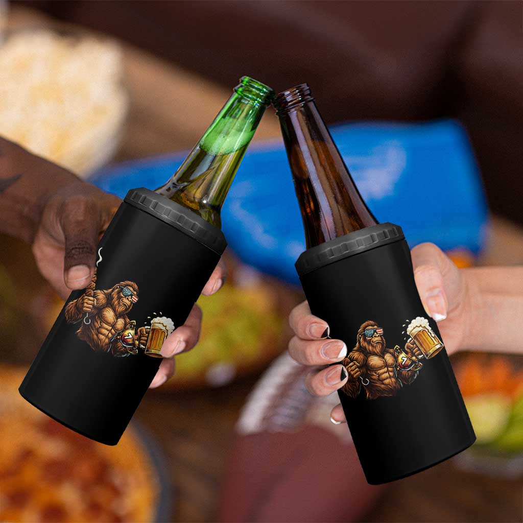 Funny Bigfoot BBQ Party 4 in 1 Can Cooler Tumbler Sasquatch Drinking Beer Celebrate Championship