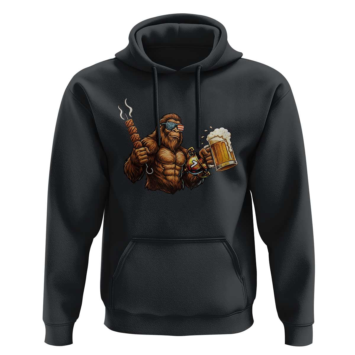 Funny Bigfoot BBQ Party Hoodie Sasquatch Drinking Beer Celebrate Championship - Wonder Print Shop