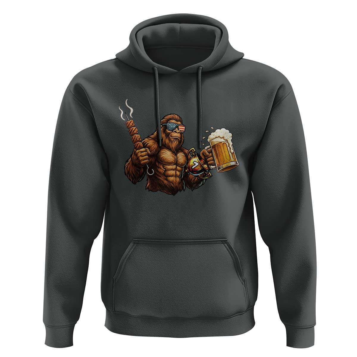 Funny Bigfoot BBQ Party Hoodie Sasquatch Drinking Beer Celebrate Championship - Wonder Print Shop