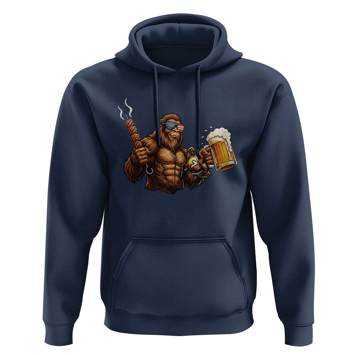 Funny Bigfoot BBQ Party Hoodie Sasquatch Drinking Beer Celebrate Championship - Wonder Print Shop