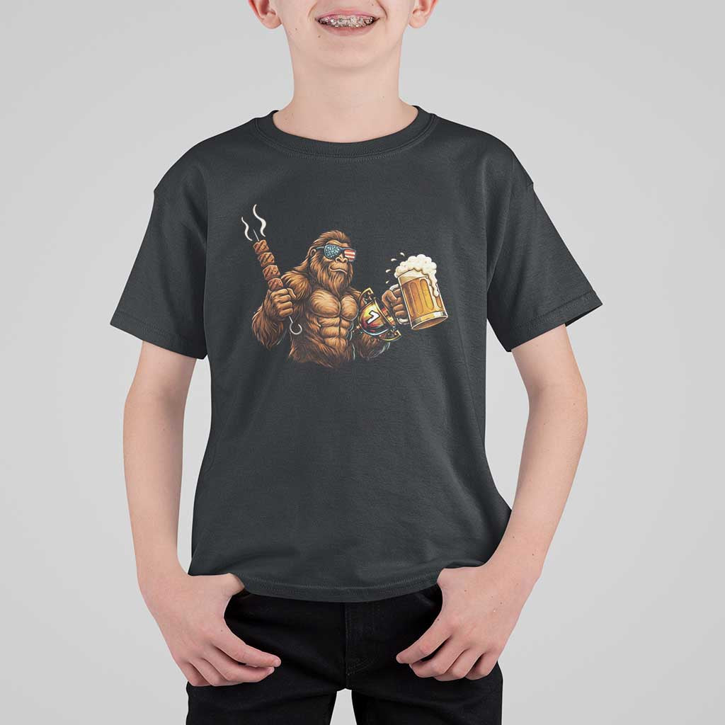 Funny Bigfoot BBQ Party T Shirt For Kid Sasquatch Drinking Beer Celebrate Championship - Wonder Print Shop