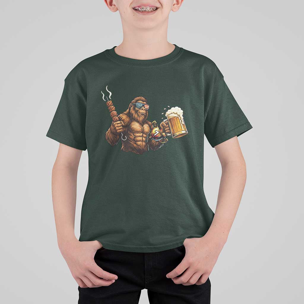 Funny Bigfoot BBQ Party T Shirt For Kid Sasquatch Drinking Beer Celebrate Championship - Wonder Print Shop