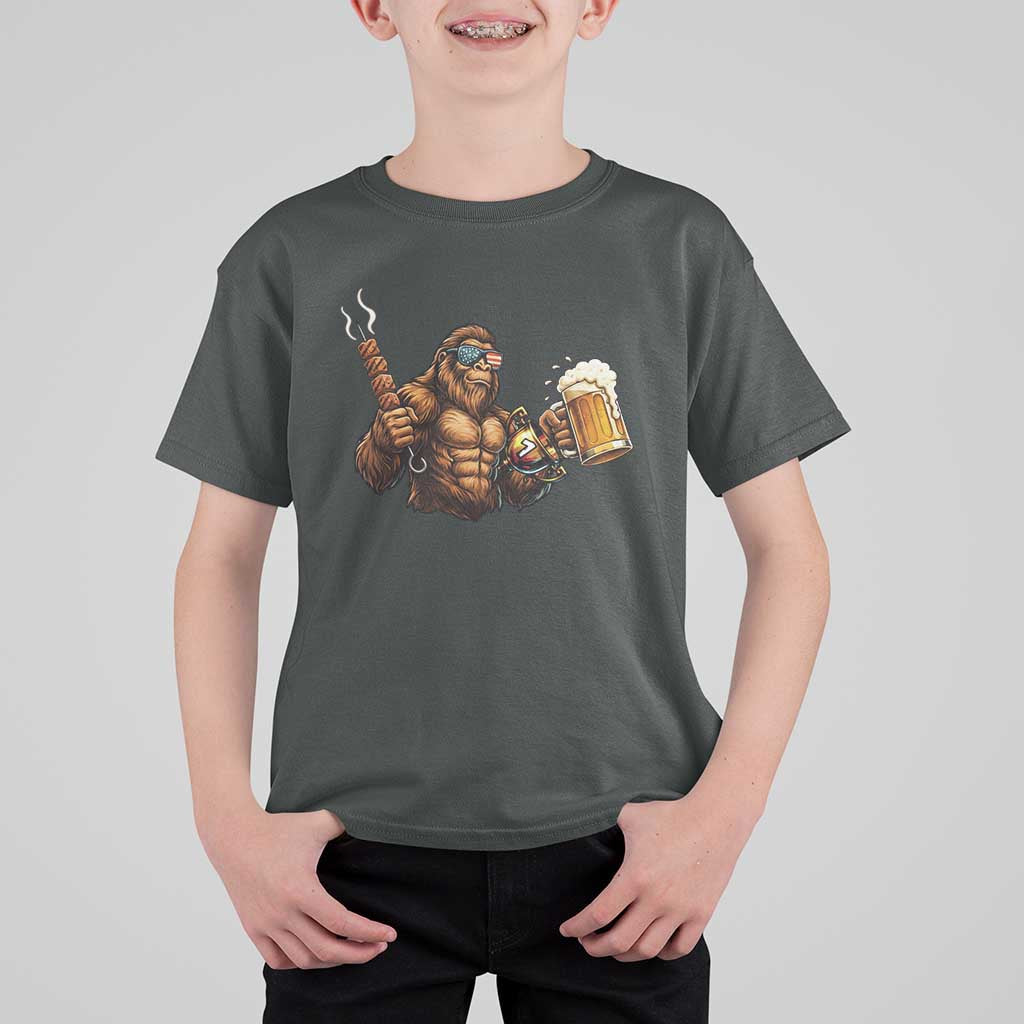 Funny Bigfoot BBQ Party T Shirt For Kid Sasquatch Drinking Beer Celebrate Championship - Wonder Print Shop