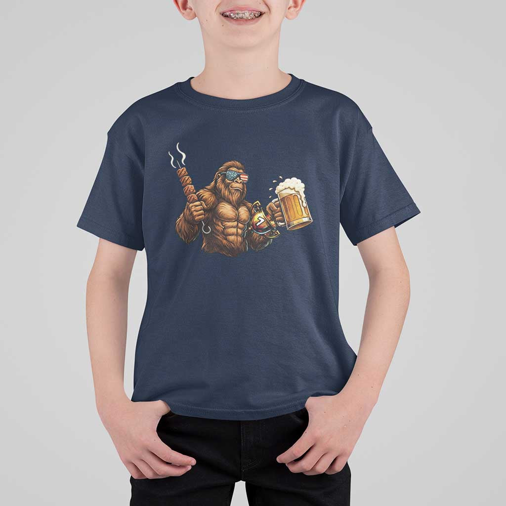 Funny Bigfoot BBQ Party T Shirt For Kid Sasquatch Drinking Beer Celebrate Championship - Wonder Print Shop