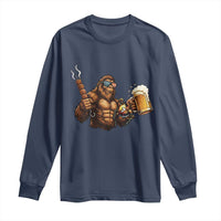 Funny Bigfoot BBQ Party Long Sleeve Shirt Sasquatch Drinking Beer Celebrate Championship - Wonder Print Shop