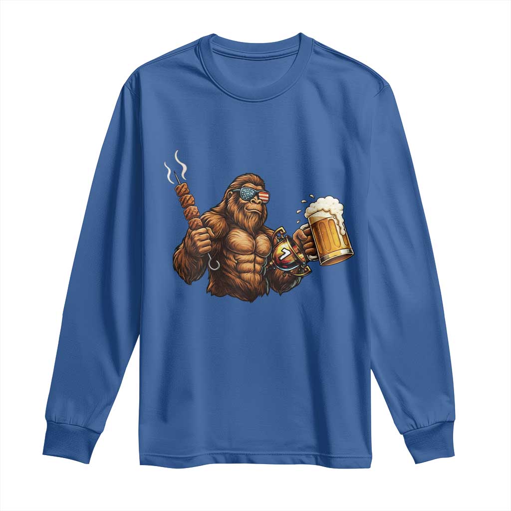 Funny Bigfoot BBQ Party Long Sleeve Shirt Sasquatch Drinking Beer Celebrate Championship - Wonder Print Shop