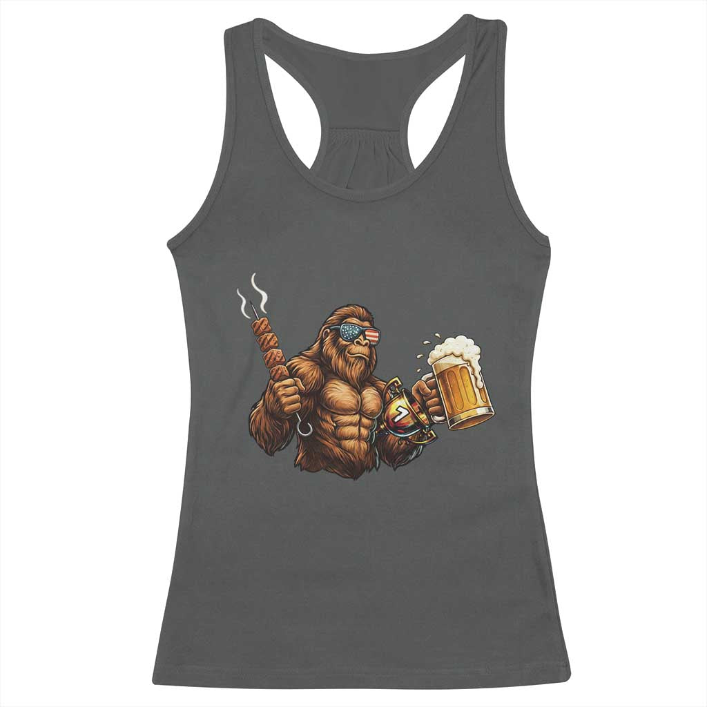 Funny Bigfoot BBQ Party Racerback Tank Top Sasquatch Drinking Beer Celebrate Championship - Wonder Print Shop