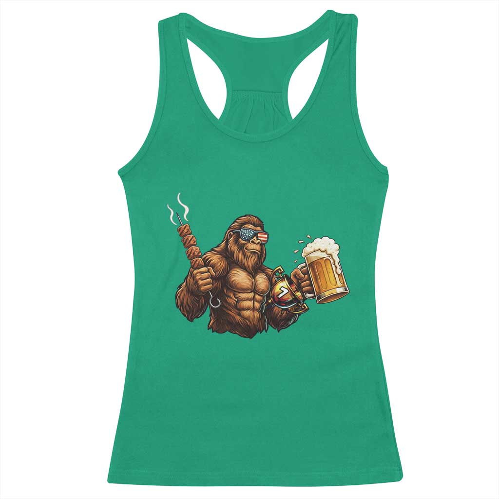 Funny Bigfoot BBQ Party Racerback Tank Top Sasquatch Drinking Beer Celebrate Championship - Wonder Print Shop